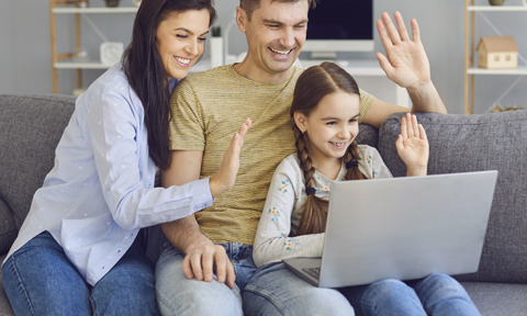 Family participating in online reading